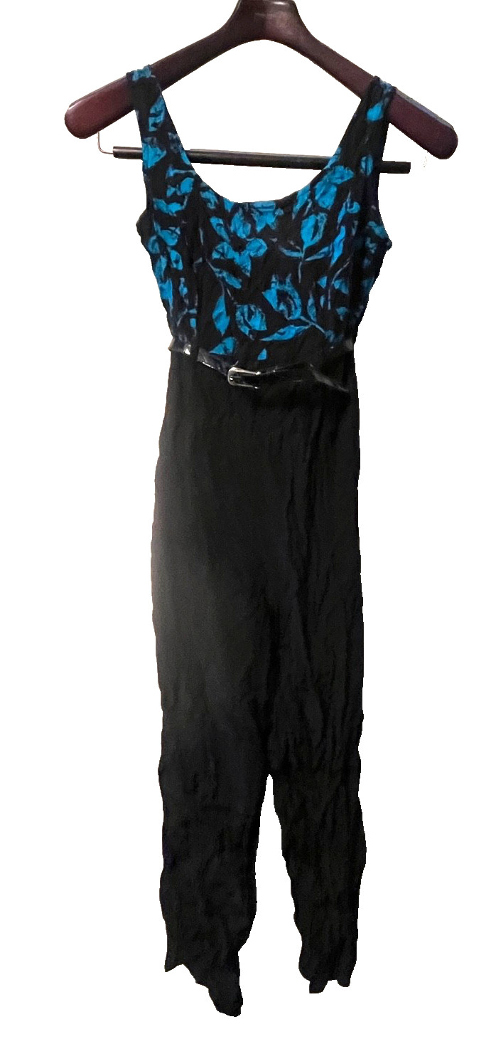 VINTAGE 80s JONI BLAIR BLUE BLACK SLEEVELESS JUMPSUIT WOMEN&rsquo;S SIZE 11
