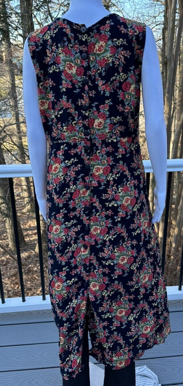 April Cornell Sz S Sleeveless Maxi Floral Dress Navy Side Slit Back Buttons