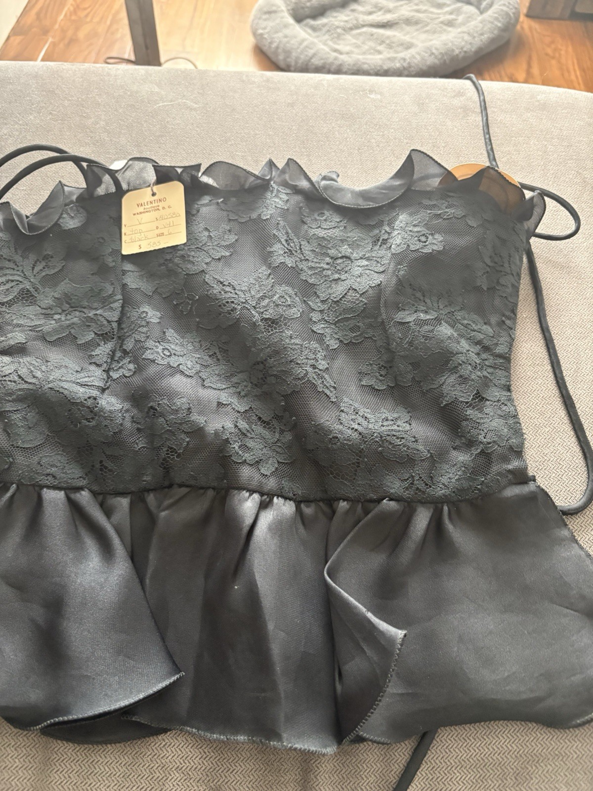 Rare Vintage Valentino Boutique Black Lace Peplum Cami Top Sz 6 nWt Late 1980