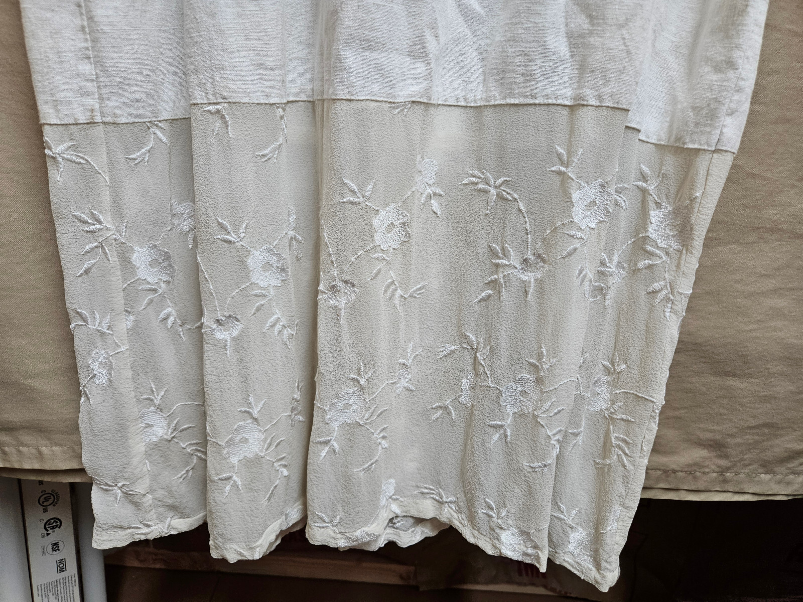 Tunic Robe Dress Full Length Off White Cotton Bottom Silk Embroidered. Medium