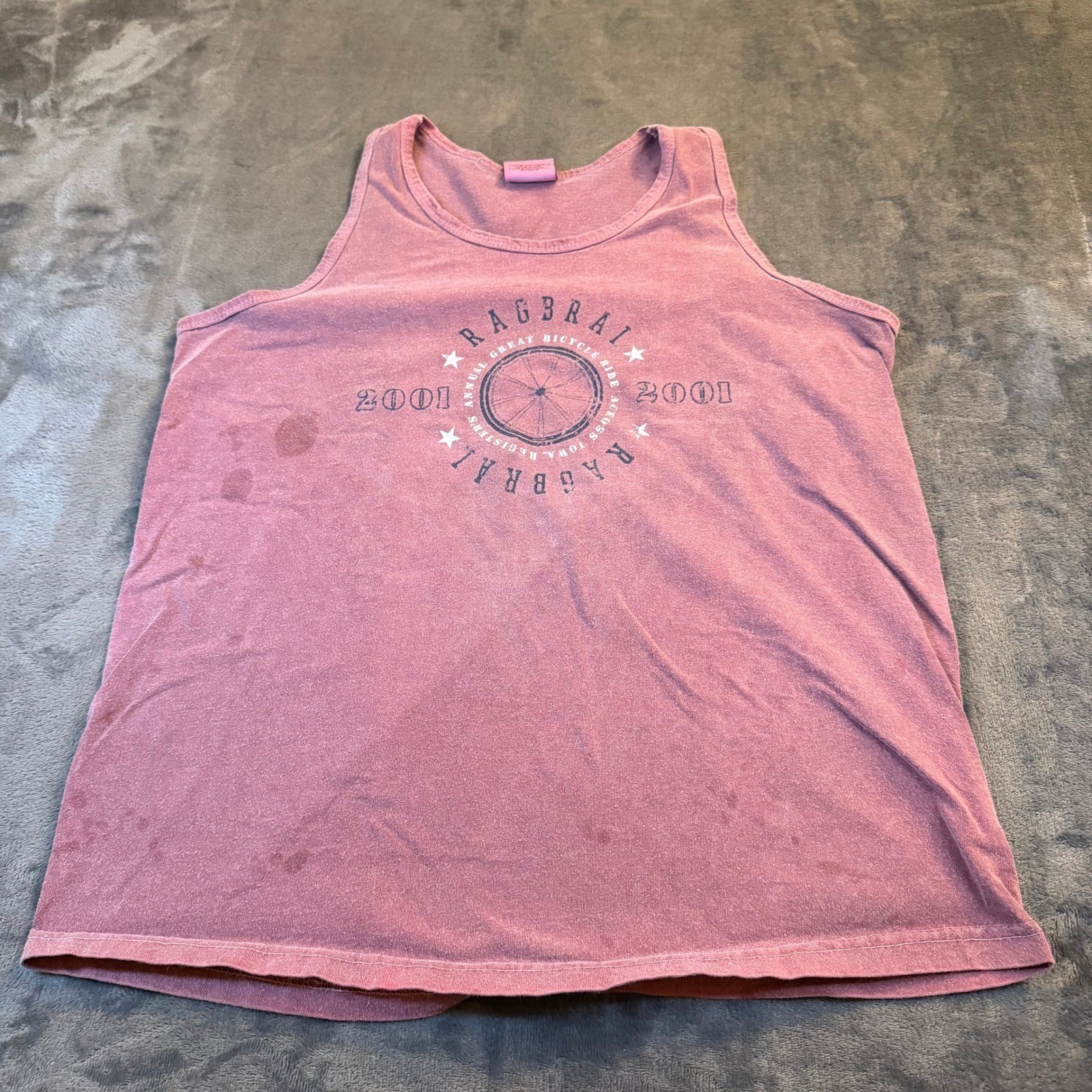 Anvil RAGBRAI 2001 Tank Top Womens Medium Pink Pigment Dyed Graphic