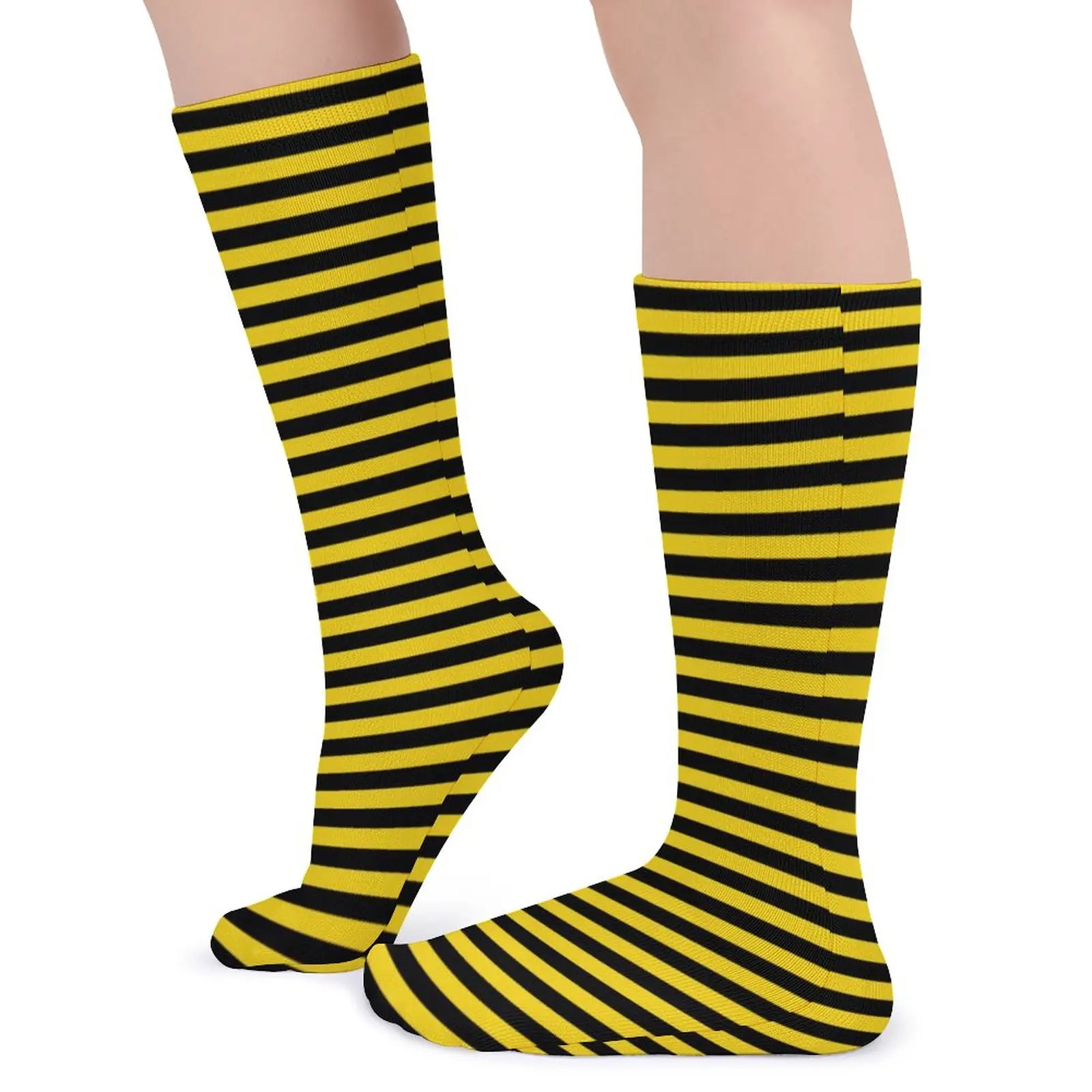 Bumble Bees Socks Yellow And Black Stripes Gothic Stockings Female High Quality