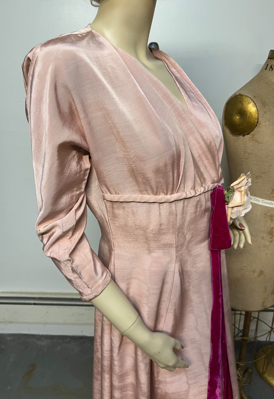 Vintage 1940s Marshall Fields Pink Rayon Faille Dressing Gown Dress Bust 36-38