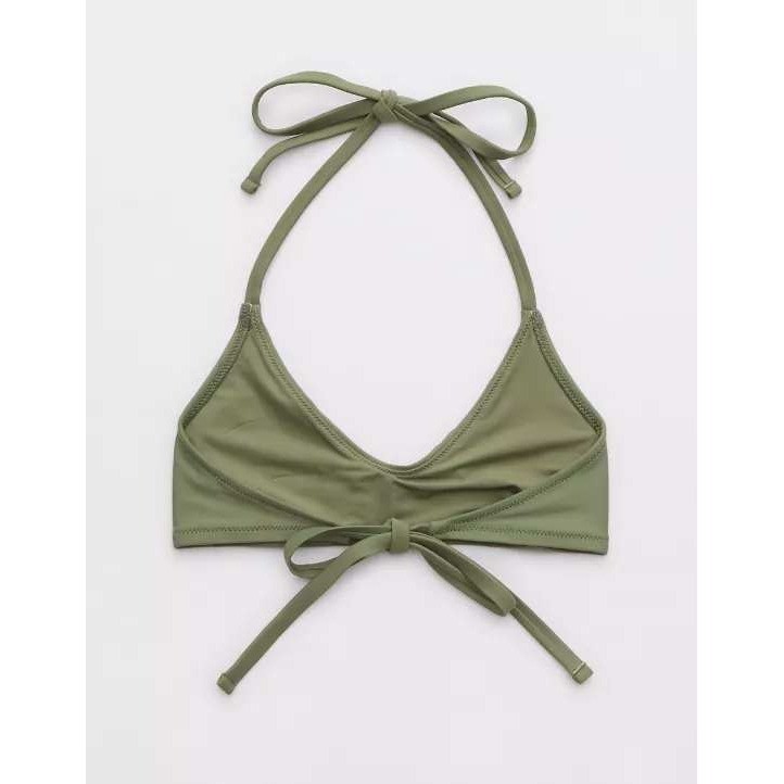 Aerie Voop Bikini Top Medium Olive Pink Stud Halter Swim NWOT