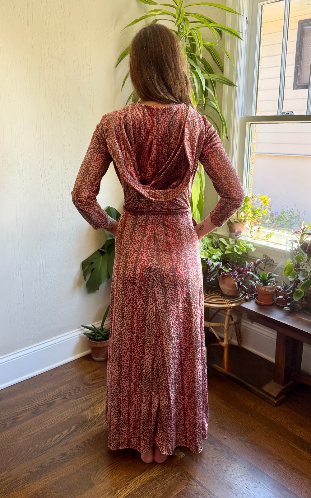Vintage 1970s Velour Hooded Maxi Dress Witchy Disco Goddess by Carlye
