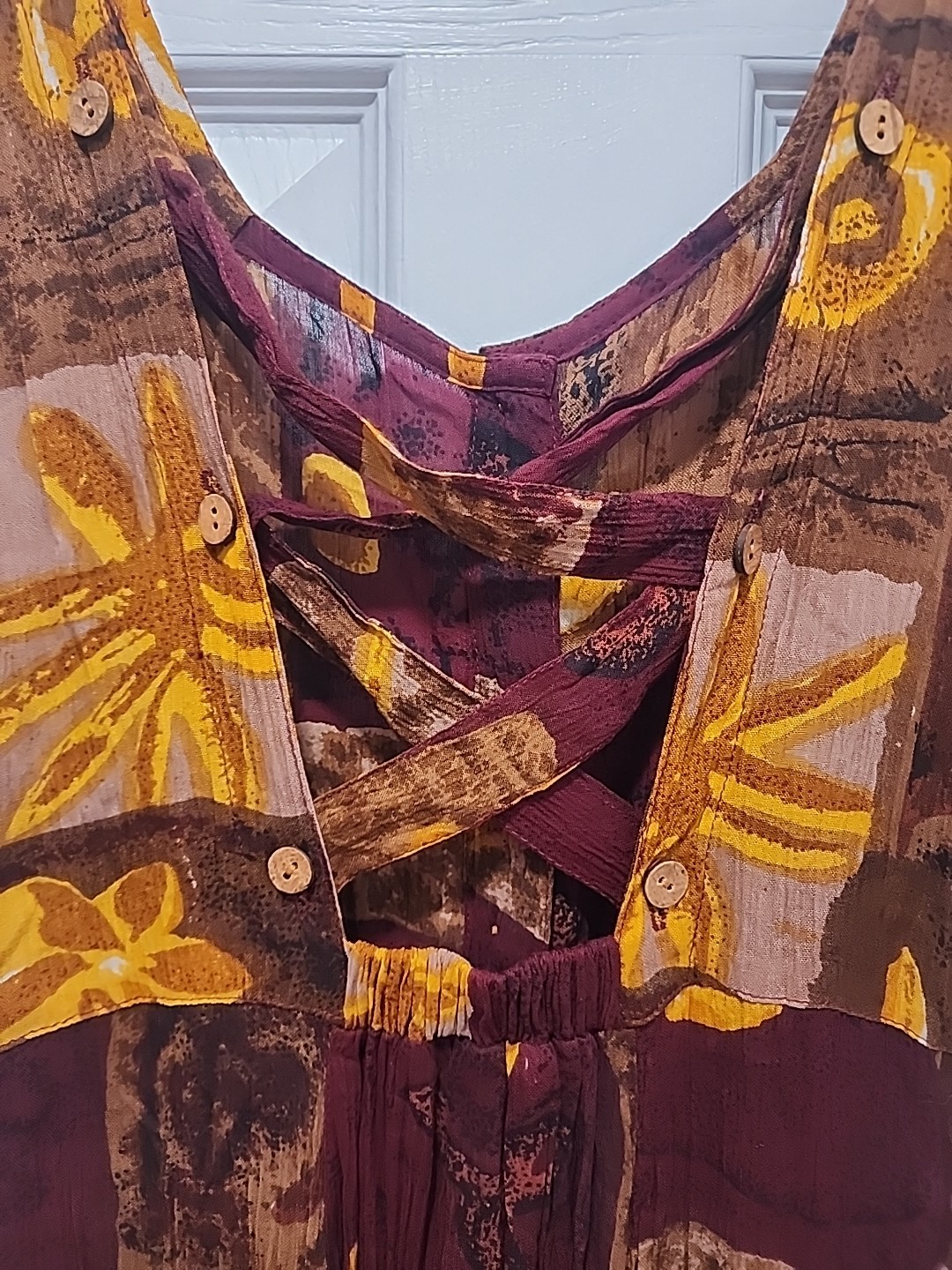 Vtg 90s Y2K Jasmine by KVM Button Front Crinkle Dress Criss Cross Back Sz Med