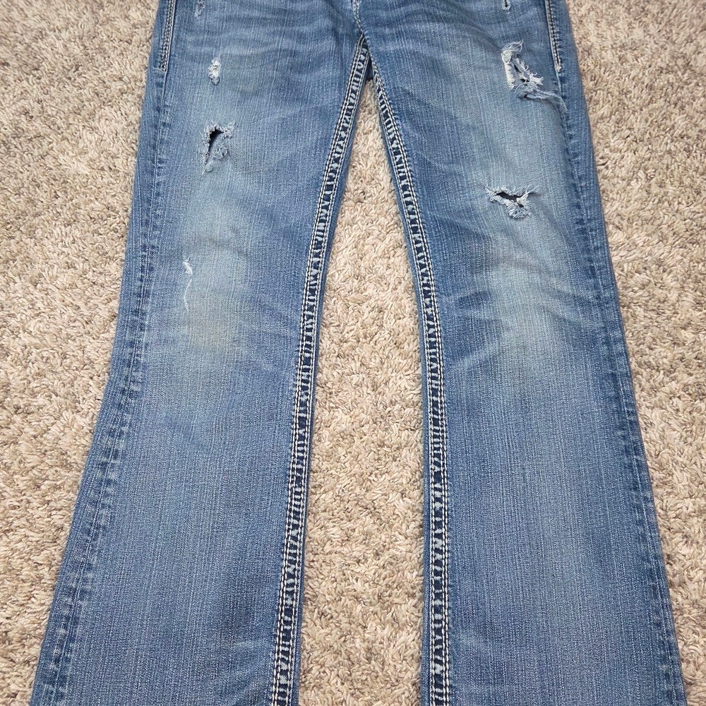 Silver Jeans Co Aiko Low Bootcut Thick Stitch Distressed W31 L33 Tall Y2K Rodeo