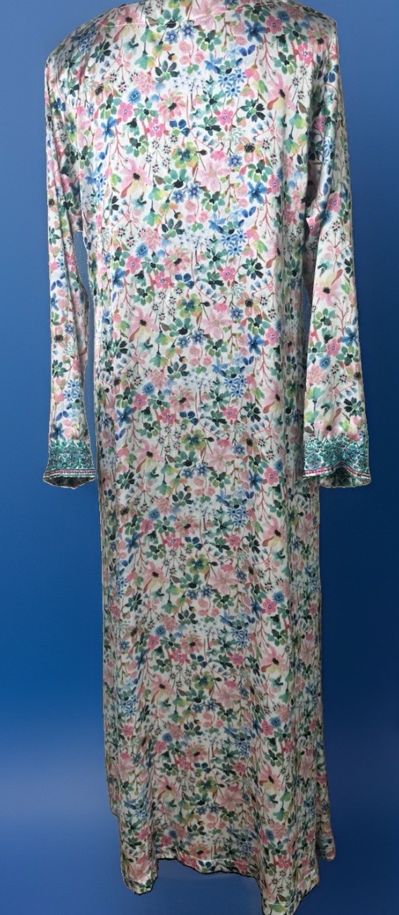 Vintage Embroidered Satin Caftan | Boho Hostess Gown | Glam Duster | Resortwear