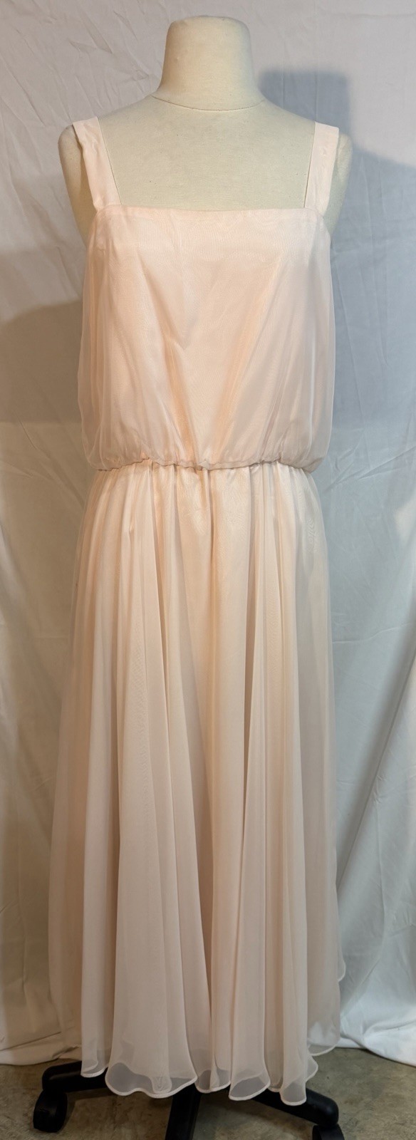 Vintage Blush Pink Polyester Chiffon Maxi Dress | Size 12 | Formal | Made in USA