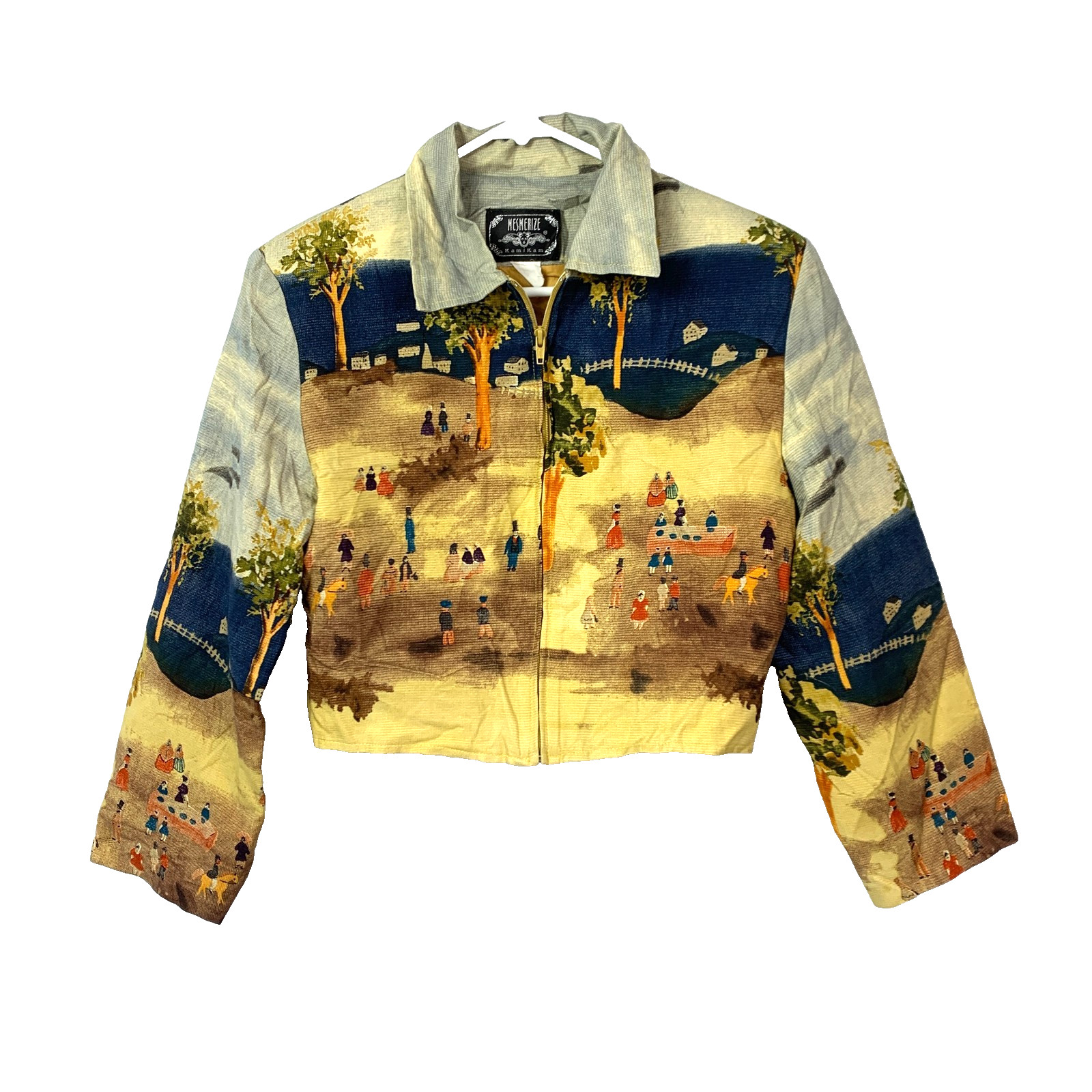 Vintage Mesmerize KamiKam Cropped Zip Tapestry Look AOP Art Scene Jacket Small