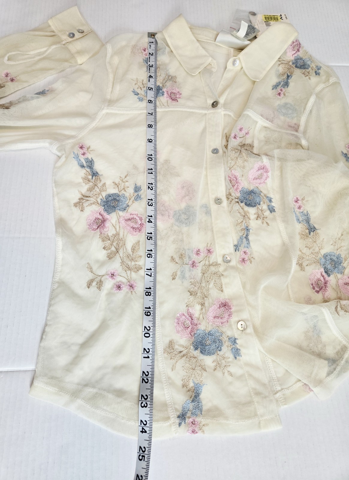 NWT Vintage Susan Bristol Natural Mesh Blouse Emroidered Floral Size XL NICE