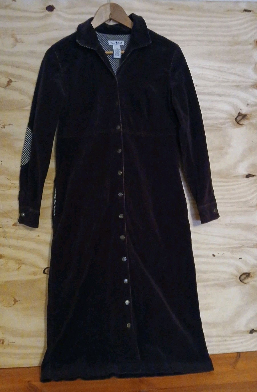 Vintage Duck Head Khaki Button Front Midi Dress Brown Curderoy Trim Womens 12