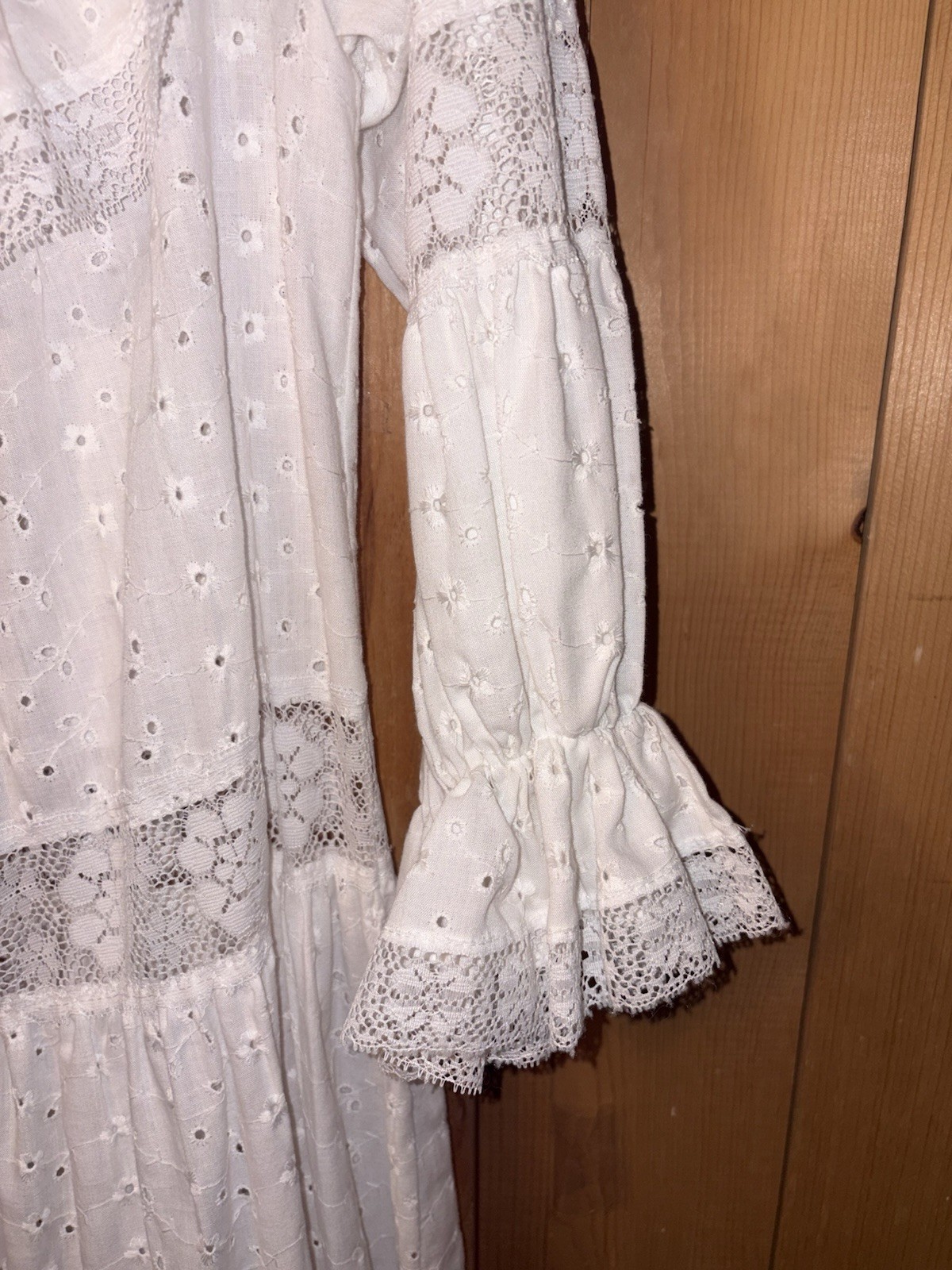 Vtg 70&rsquo;s David Brown CA Prairie Cottagecore Dress Tiered Eyelet L/XL READ Tag S