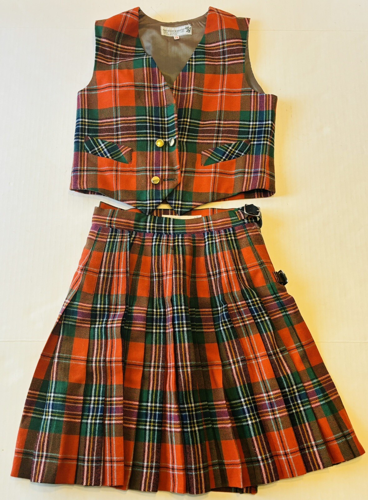 Vintage The Scotch House Tartan Children’s Kilt And Vest Plaid Wool Scotland