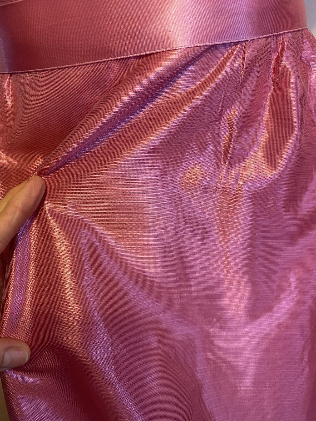 VTG Pink Poyester Taffeta Glinda Fairy Formal On/Off Shoulder Gown Train 5/6