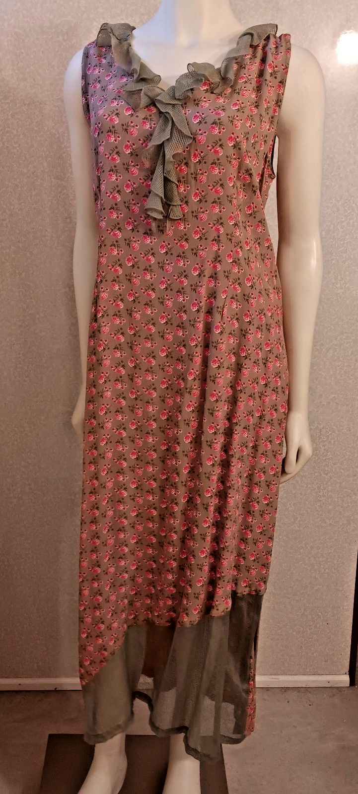 Vtg April Cornell, Rayon Midi/Maxi Summer Dress, Pistachio/Raspberry Red, NWT, L