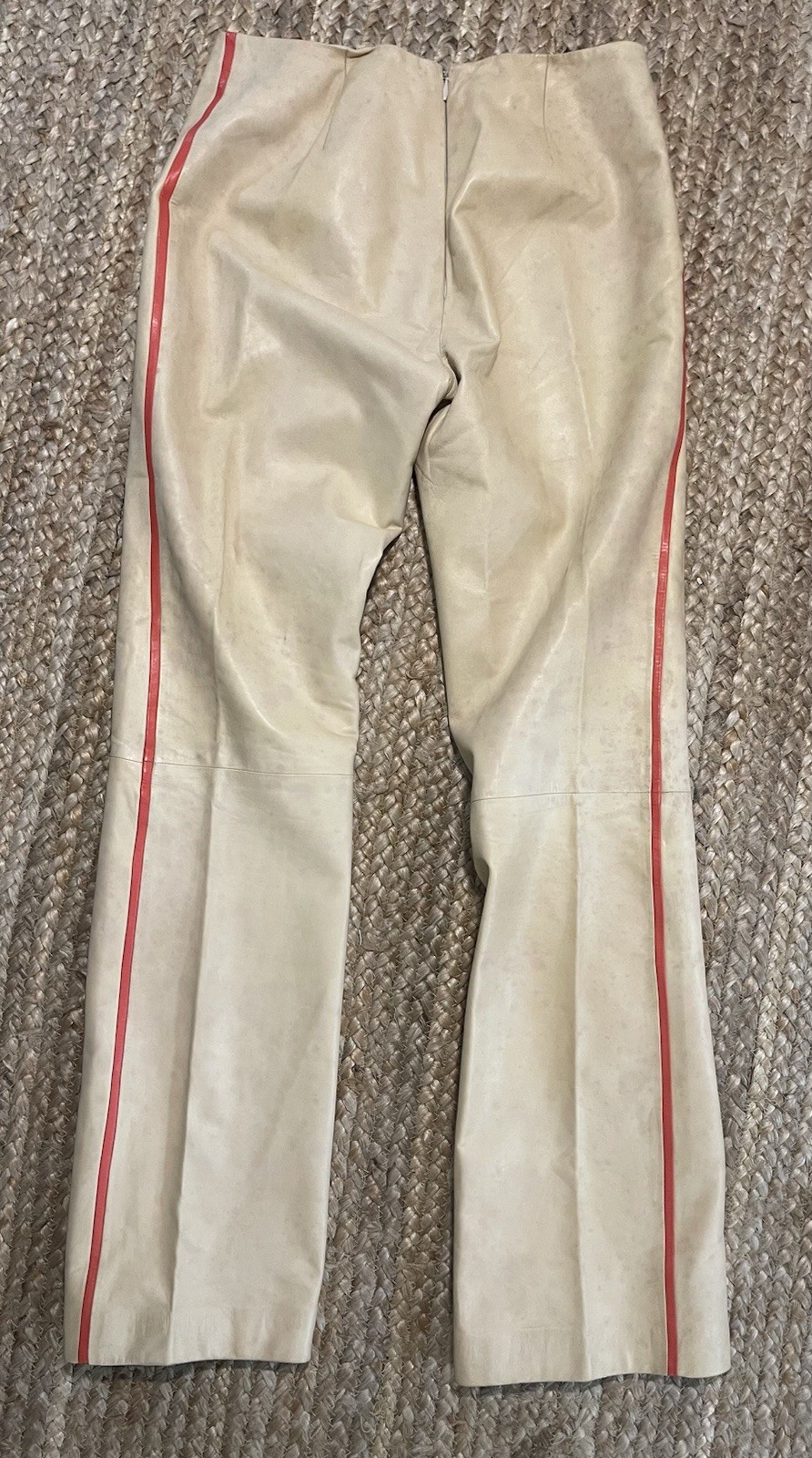 VTG Gianni Versace 2000 Leather Pant Suit 42 Nappa Lambskin Lion Zip Tan Orange