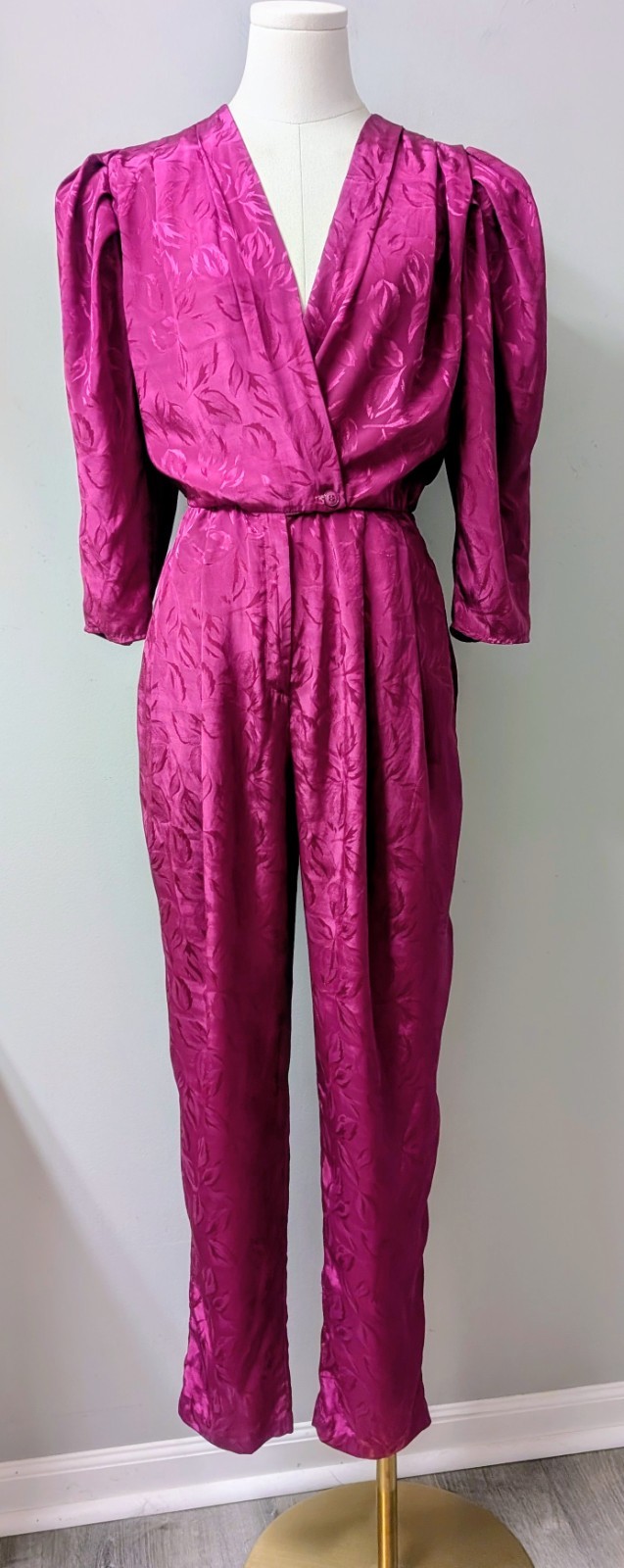 Vintage 80s BB Collections Barbara Barbara Fuchsia Jumpsuit Dynasty Glam Power S