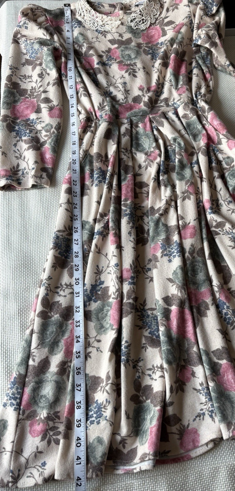 Stuart Alan Petites Size 8 Vintage Floral Dress Cottage Core Pockets Lace Collar