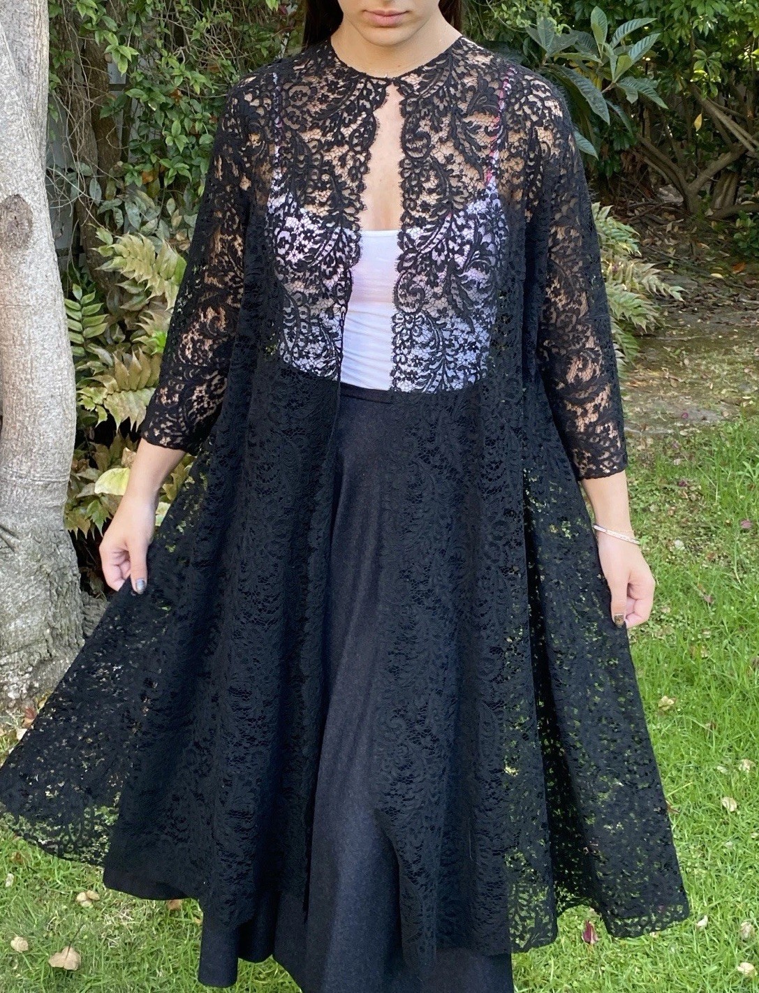 Exquisite Vintage Hand sewn Chantilly Lace Coat Duster Black
