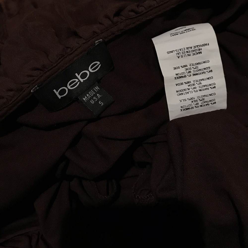 Bebe Vintage Y2k Chocolate Brown Ruffle V-Neck Belted Bodycon Midi Dress
