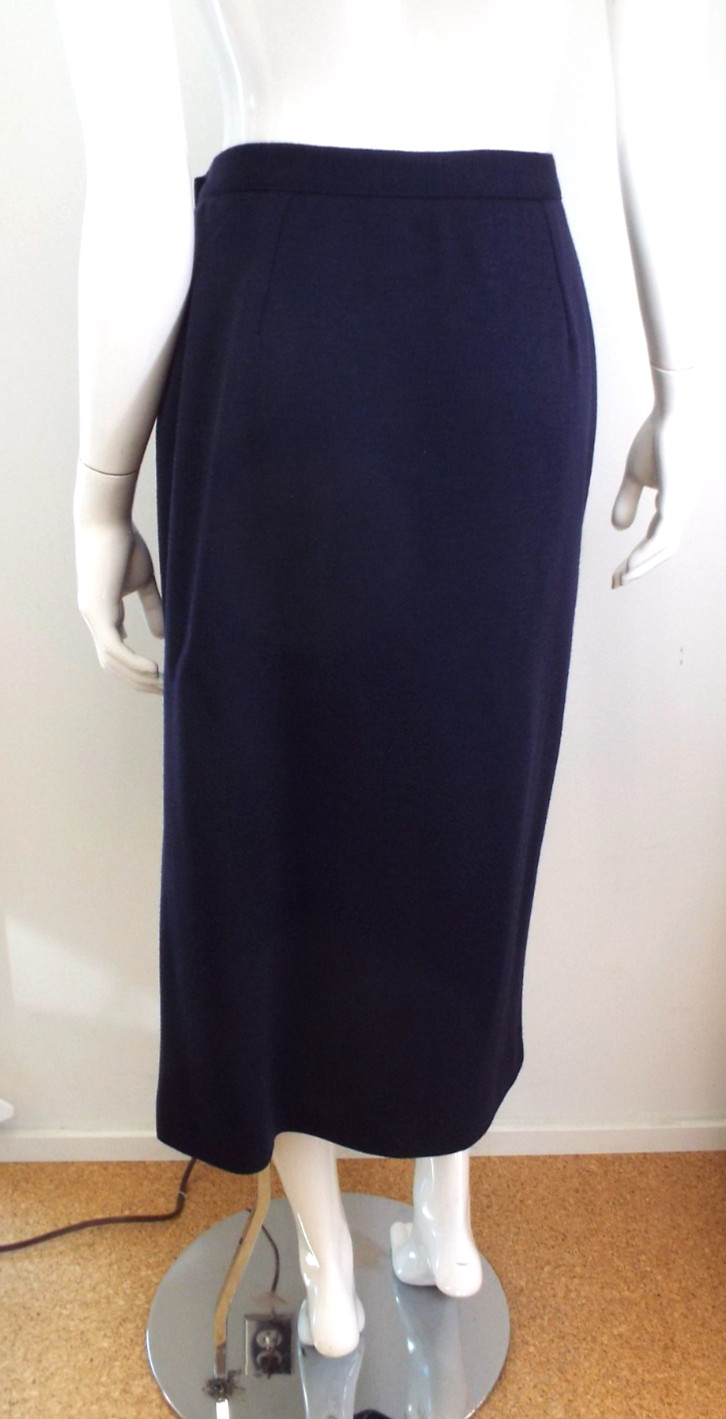 Vintage Giorgio Armani Navy Blue Wool Skirt Suit Double Breasted Blazer 44 Italy