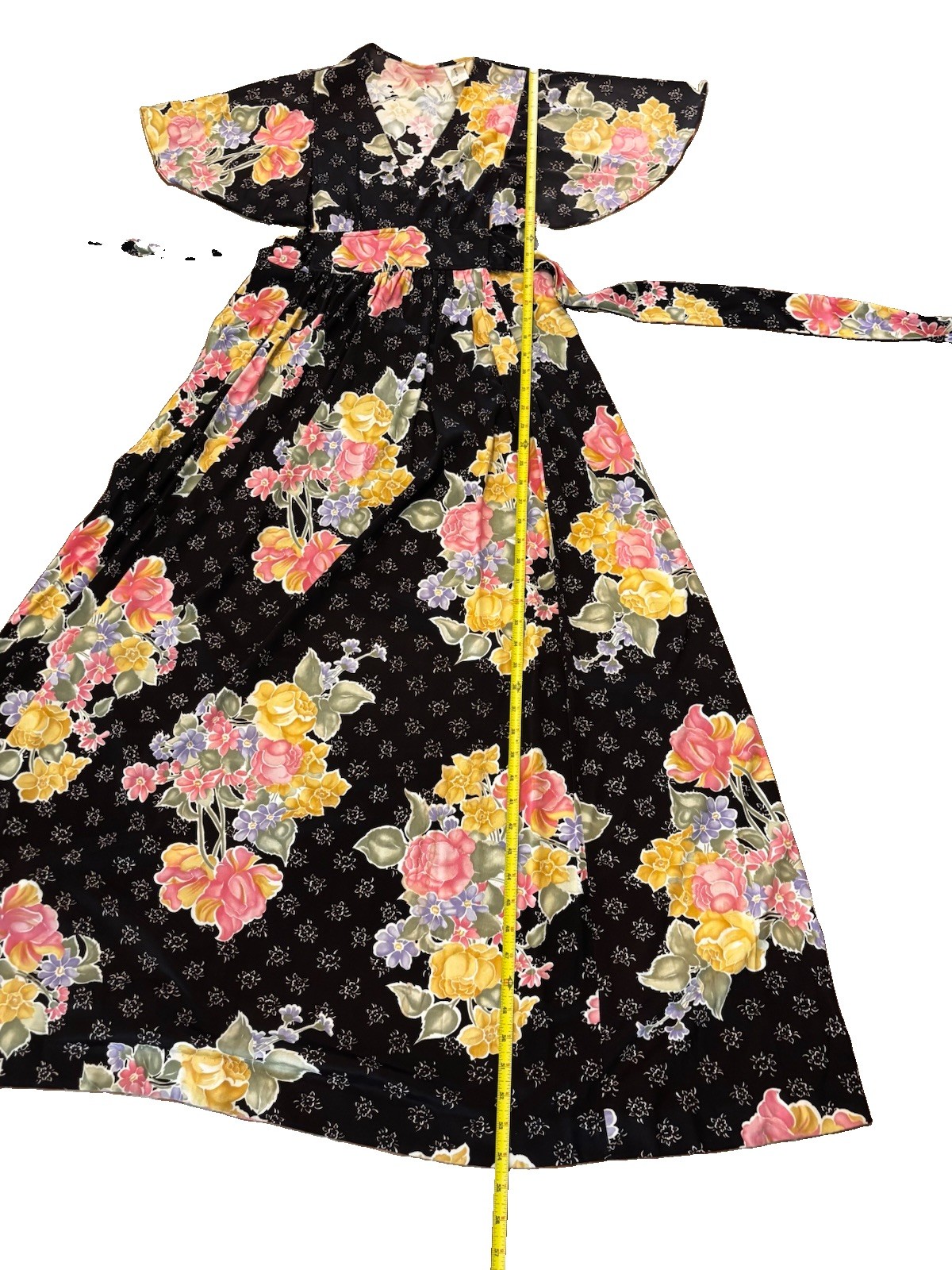 VTG Union Made 70s Boho Floral Flutter Sleeve Cottagecore Maxi Dress Size 13