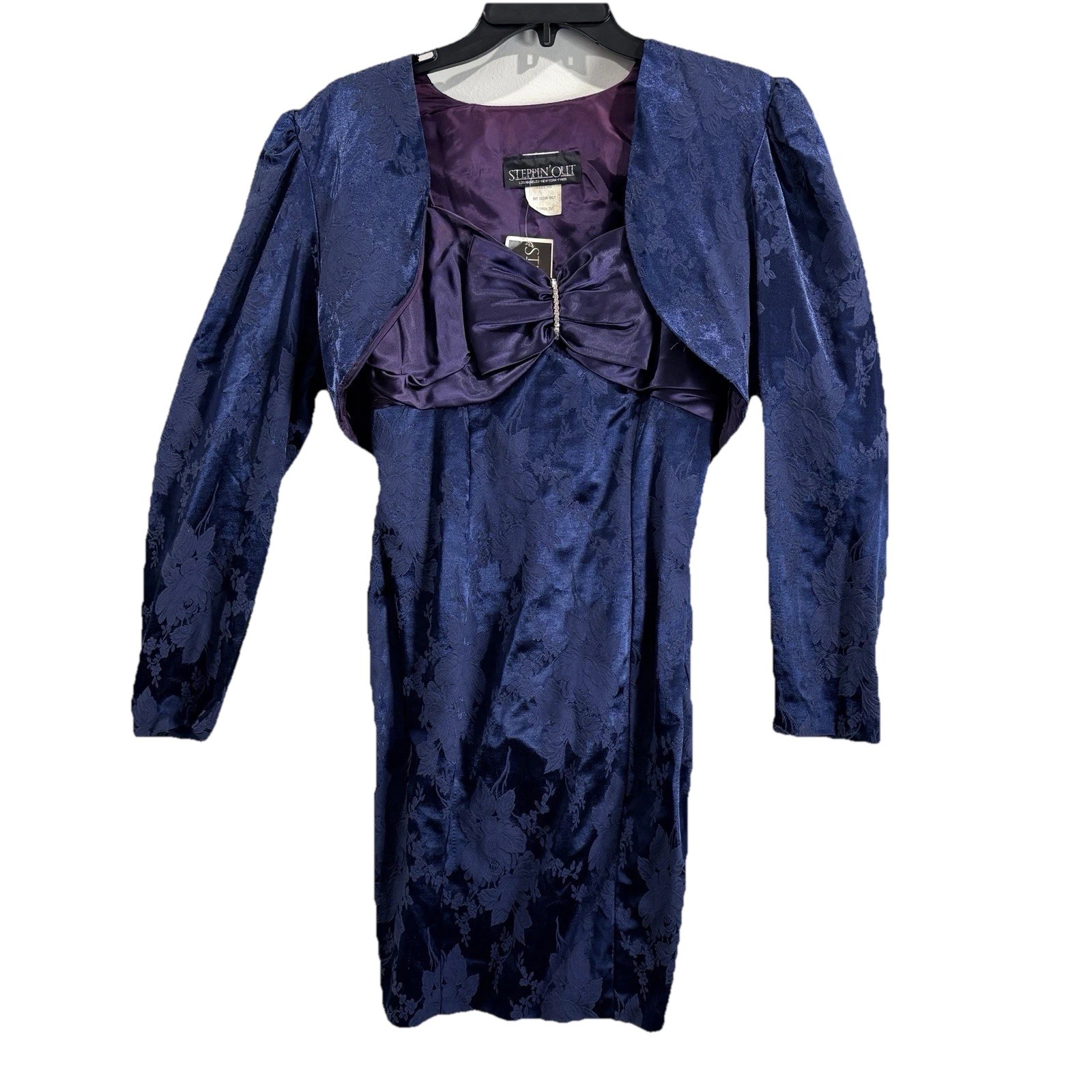 Steppin Out Vintage Dress Womens Blue Brocade Formal Quiet Luxury