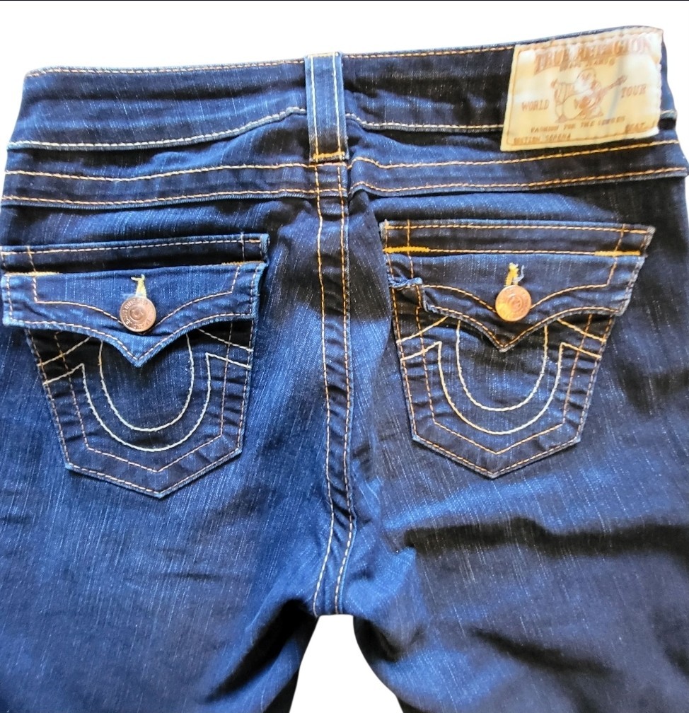 Vintage True Religion Dark Blue Y2K Detailed Pockets Skinny Jeans Women&rsquo;s Sz 27