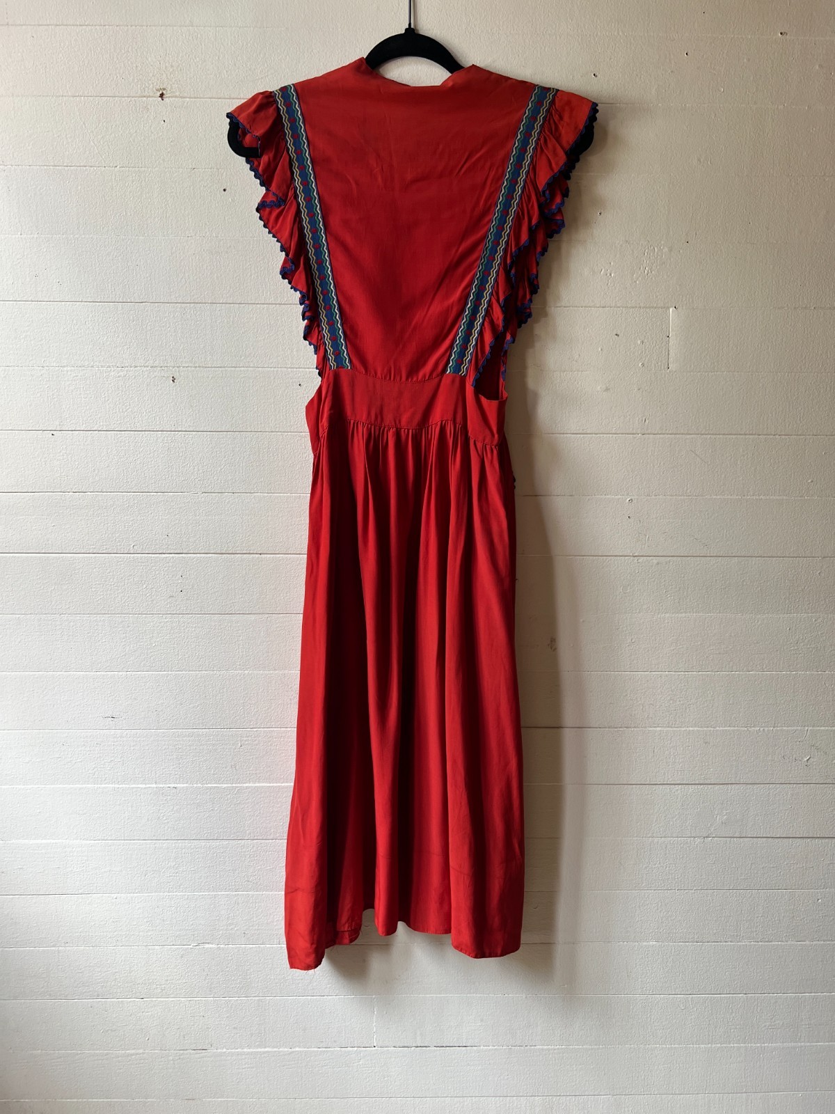 Vintage 1940s Hand Made Dress – Red Mexican Inspired Dress 24x28x44 AR FL