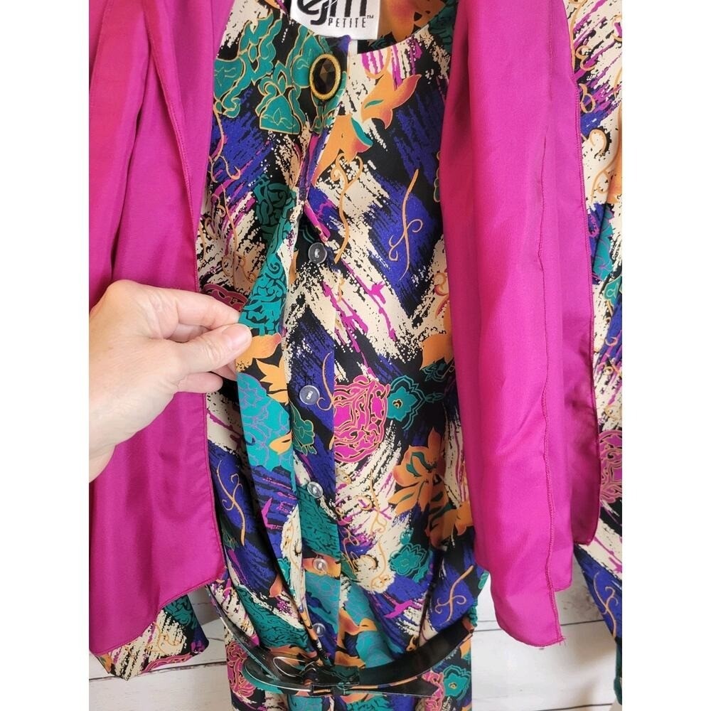 NWT VTG EJM Bold Green Blue Abstract Belted Dress with Scarf Women&rsquo;s Size 6P