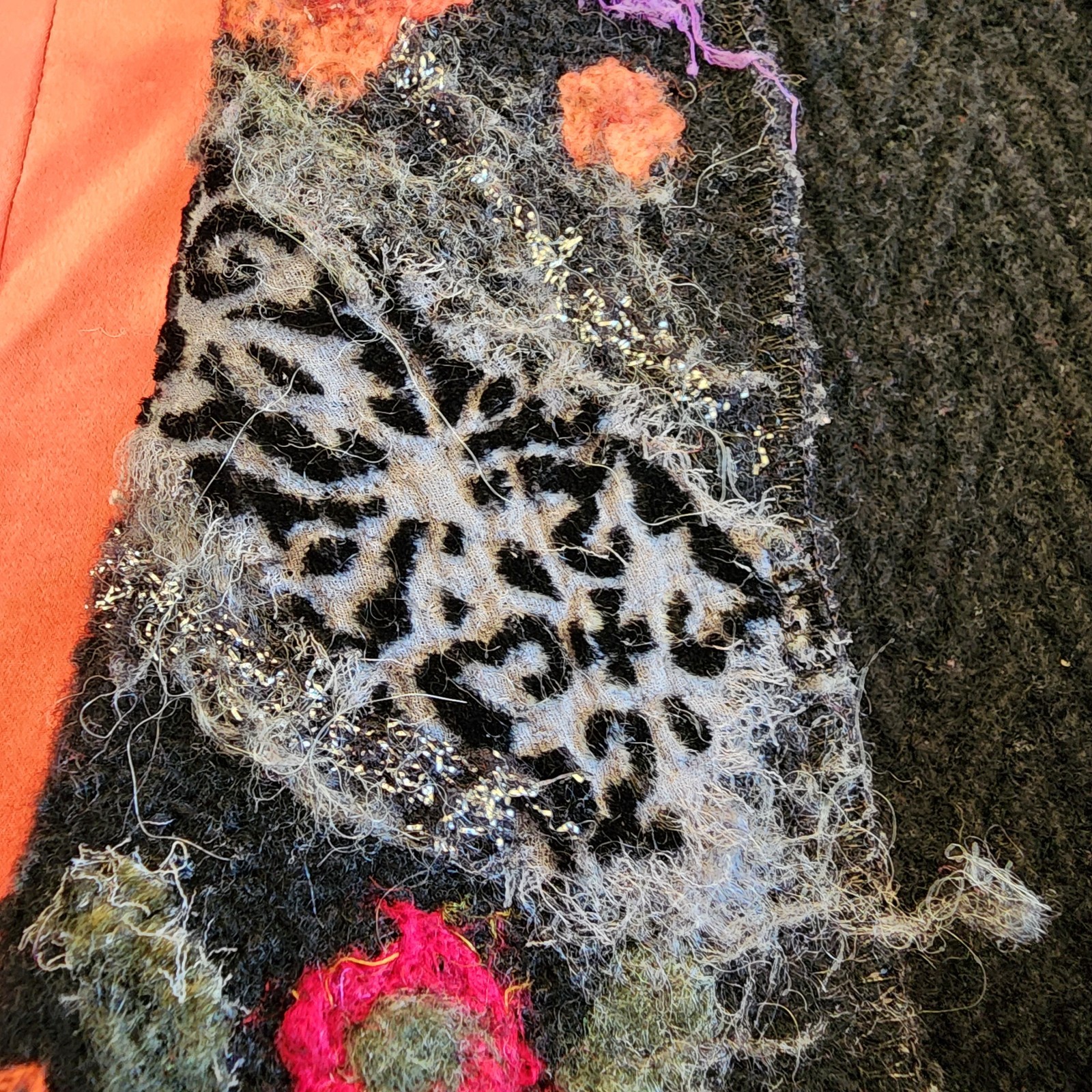 Vintage Hand Made Wool Jacket Satin Lined Velvet Felted Floral Art Lapel XL