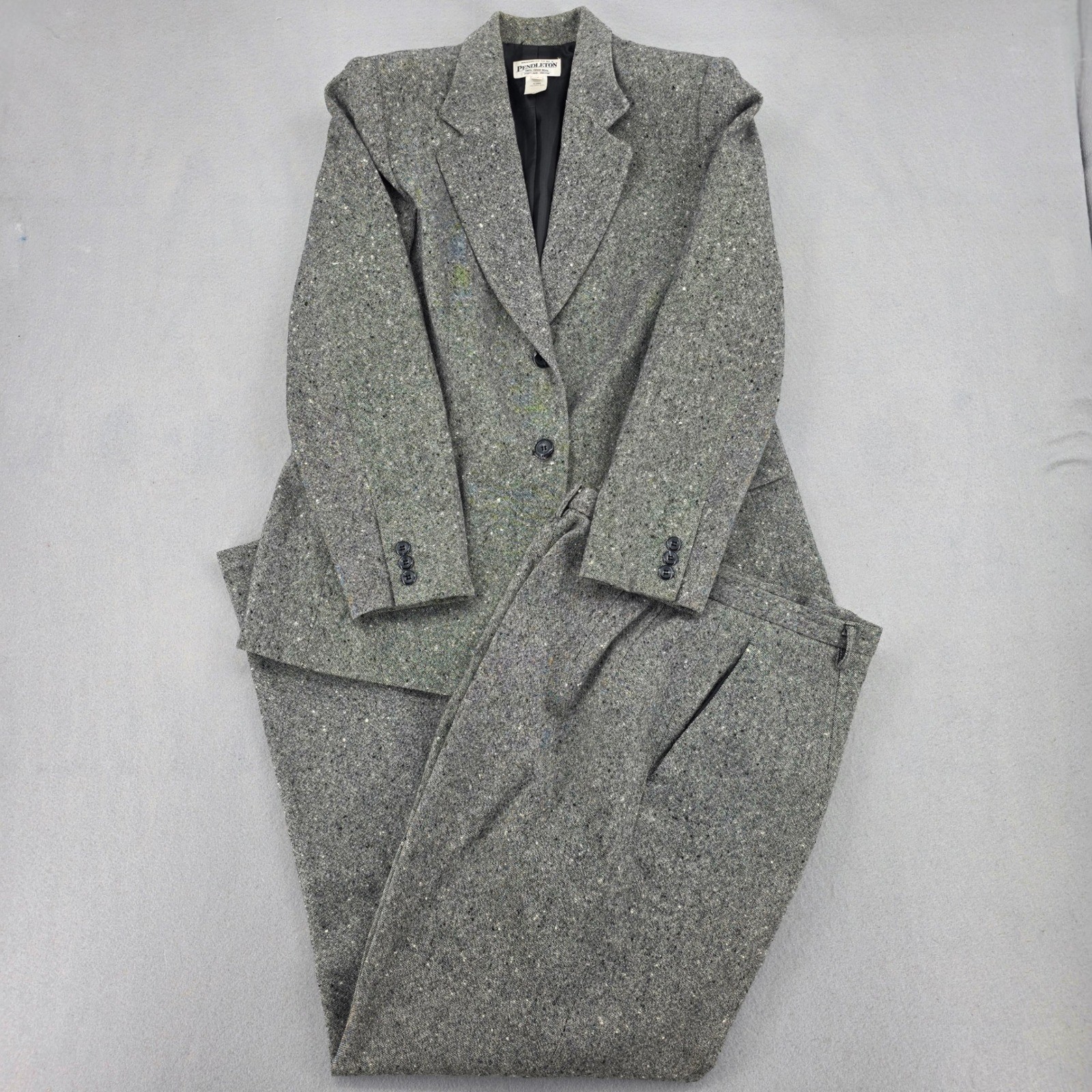 Pendleton Vintage Grey Donegal Tweed Wool Pant Suit Blazer Trousers Size 14 USA