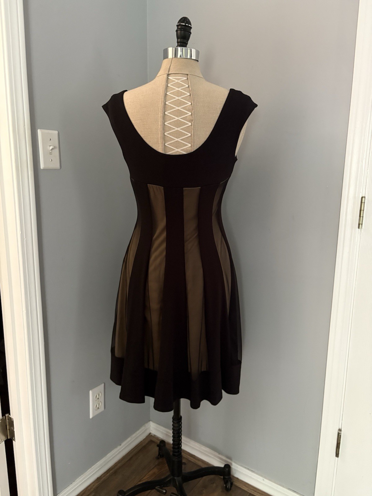 Vintage 90s Sheer Mesh Stripes Mini Slip Dress Whimsy Goth Boho Baby Doll Circus