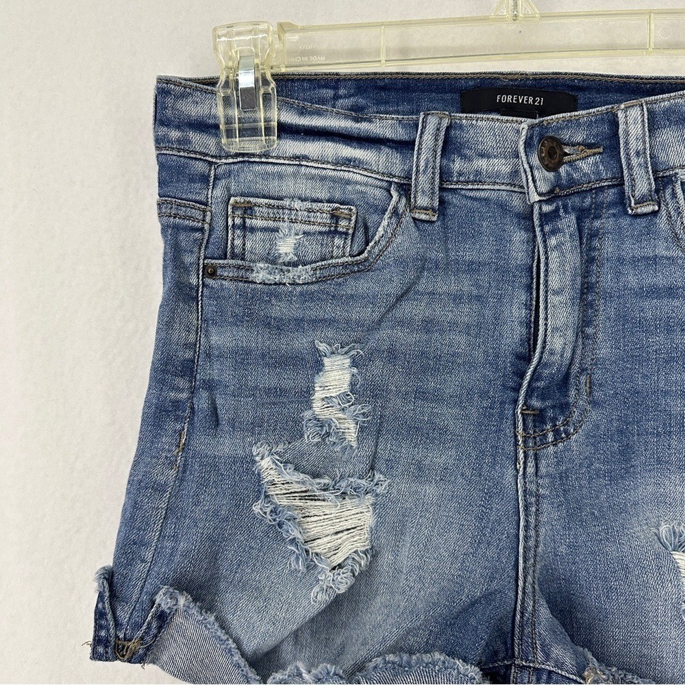 Forever 21 High Waisted Distressed Jean Shorts Womans 27 Medium Wash