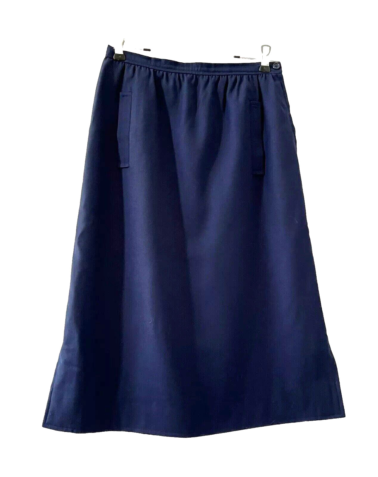 COURREGES PARIS Vtg Blue 100% Wool Skirt Pockets Lined Side Slits Size A (Small)