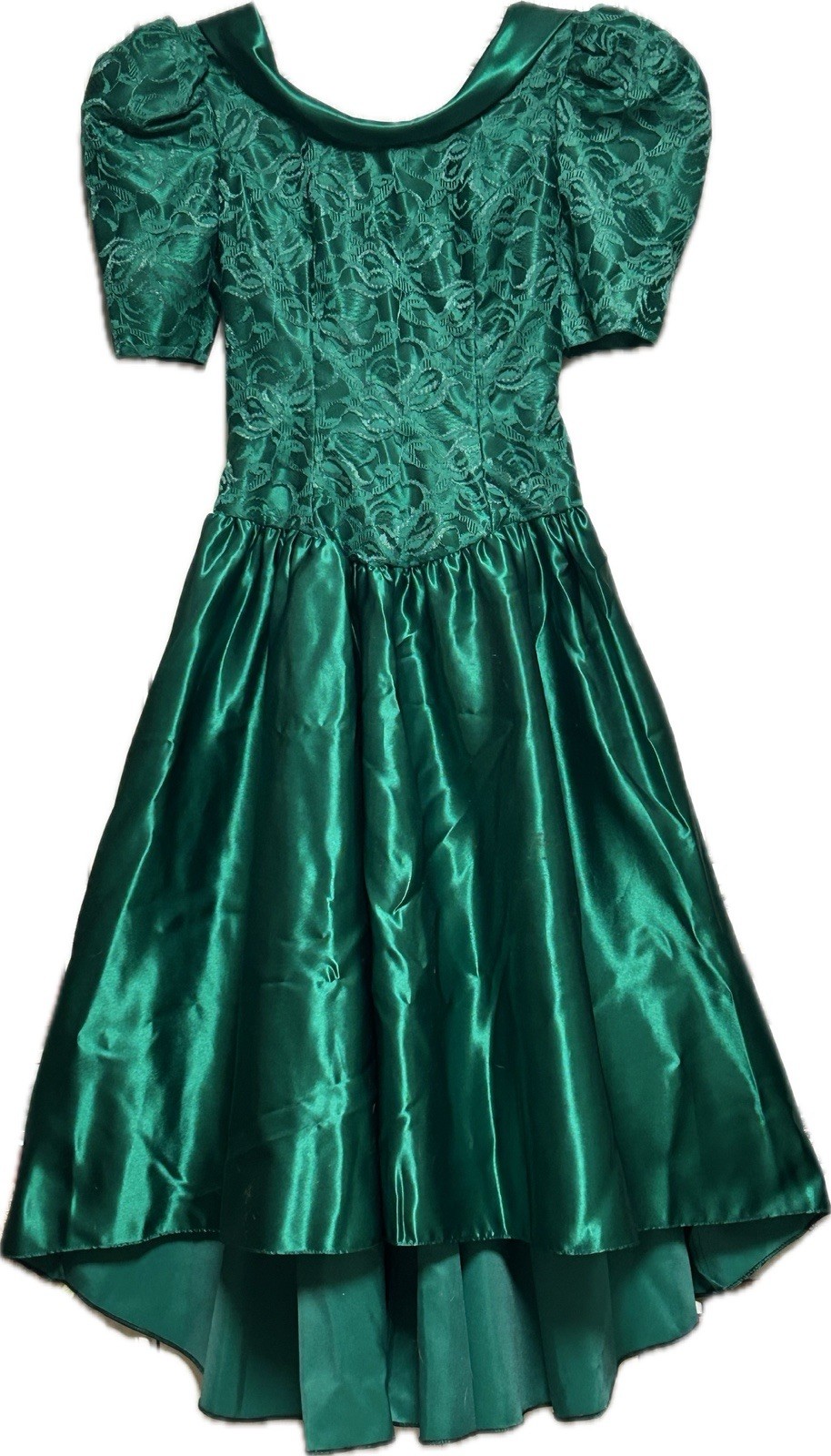 Fabulous Vintage Emerald Green Satin & Lace 1980s ALFRED ANGELO Cocktail S Dress