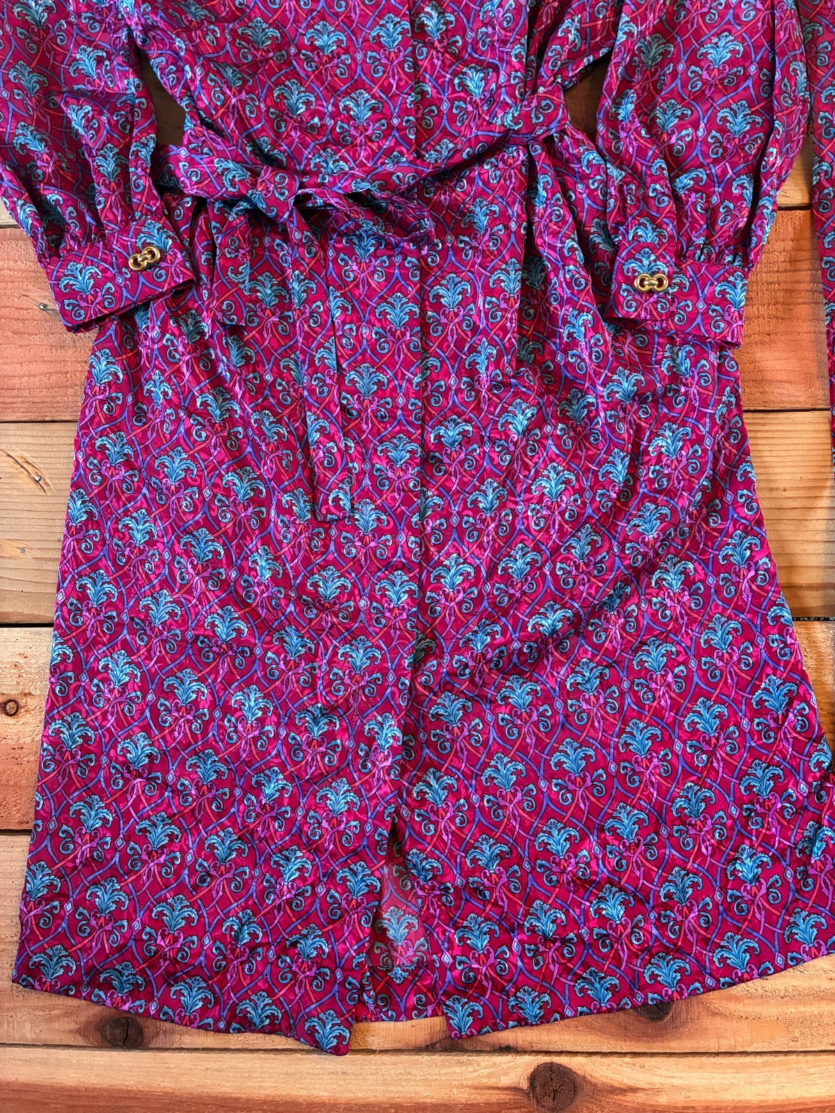 Vintage 80s 90s Schrader Petite Belted Shirt Dress Paisley Cottagecore Prairie