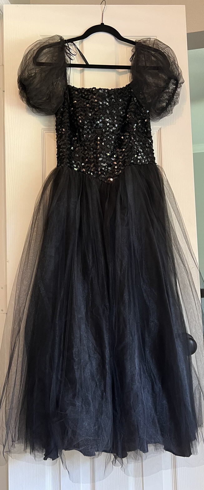 Flirtations Albert Angelo 80s Black Sequin Tulle Prom Dress Wednesday Halloween