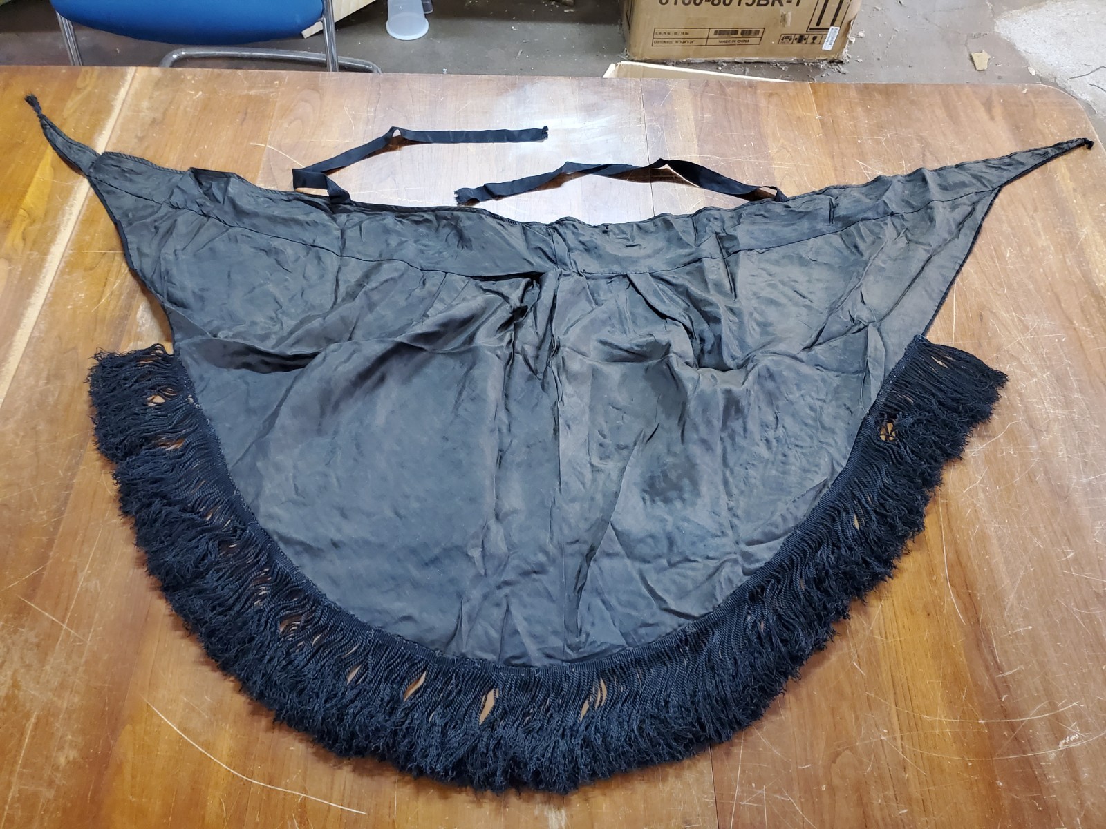 Antique Victorian Mourning Shawl Cape, Embroidered Black with Fringe, Lined