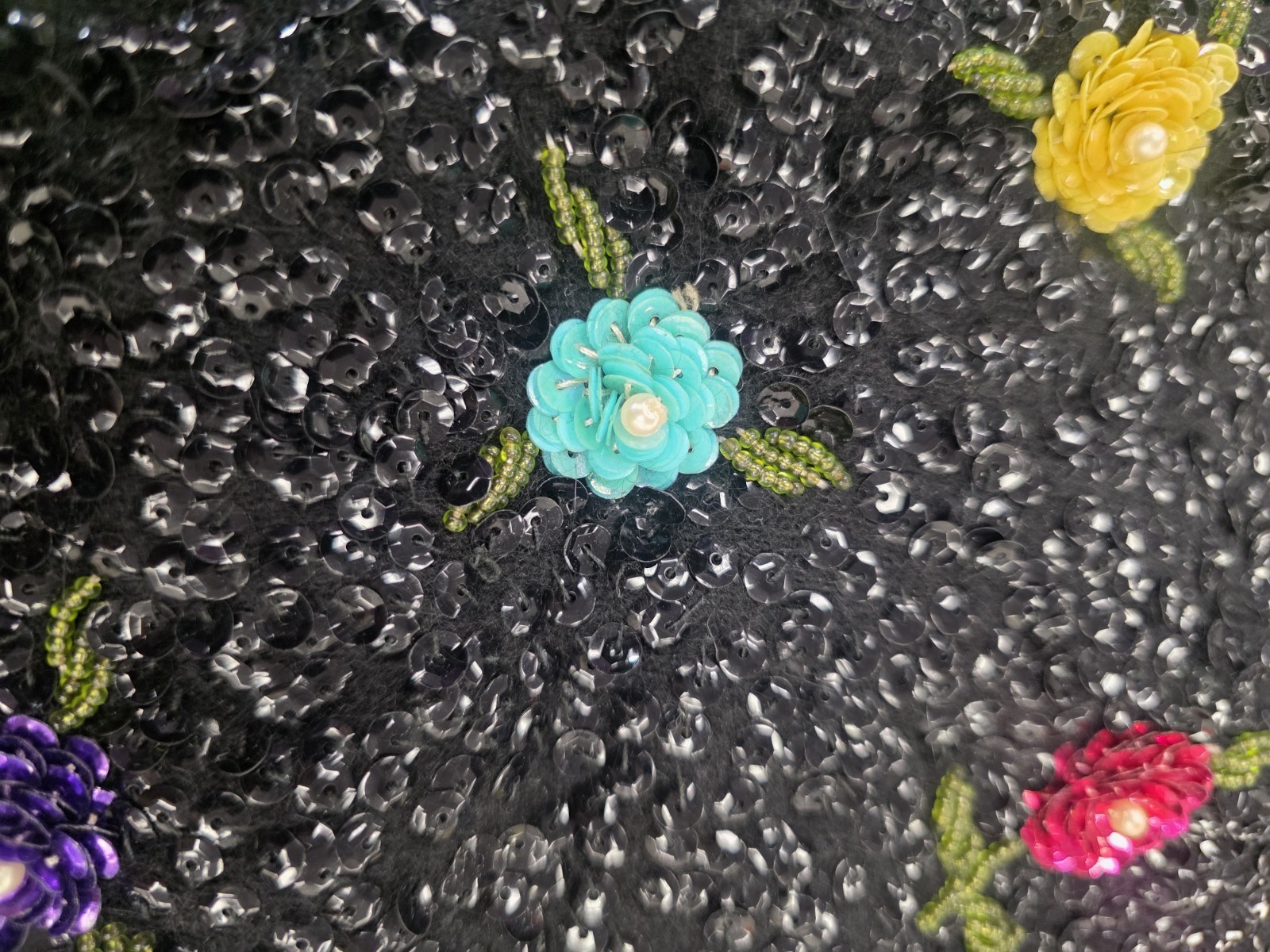 Hovland-Swanson 1960s Beaded Blouse Sequins Flowers RARE Sz 38 Mod Wool & Angora