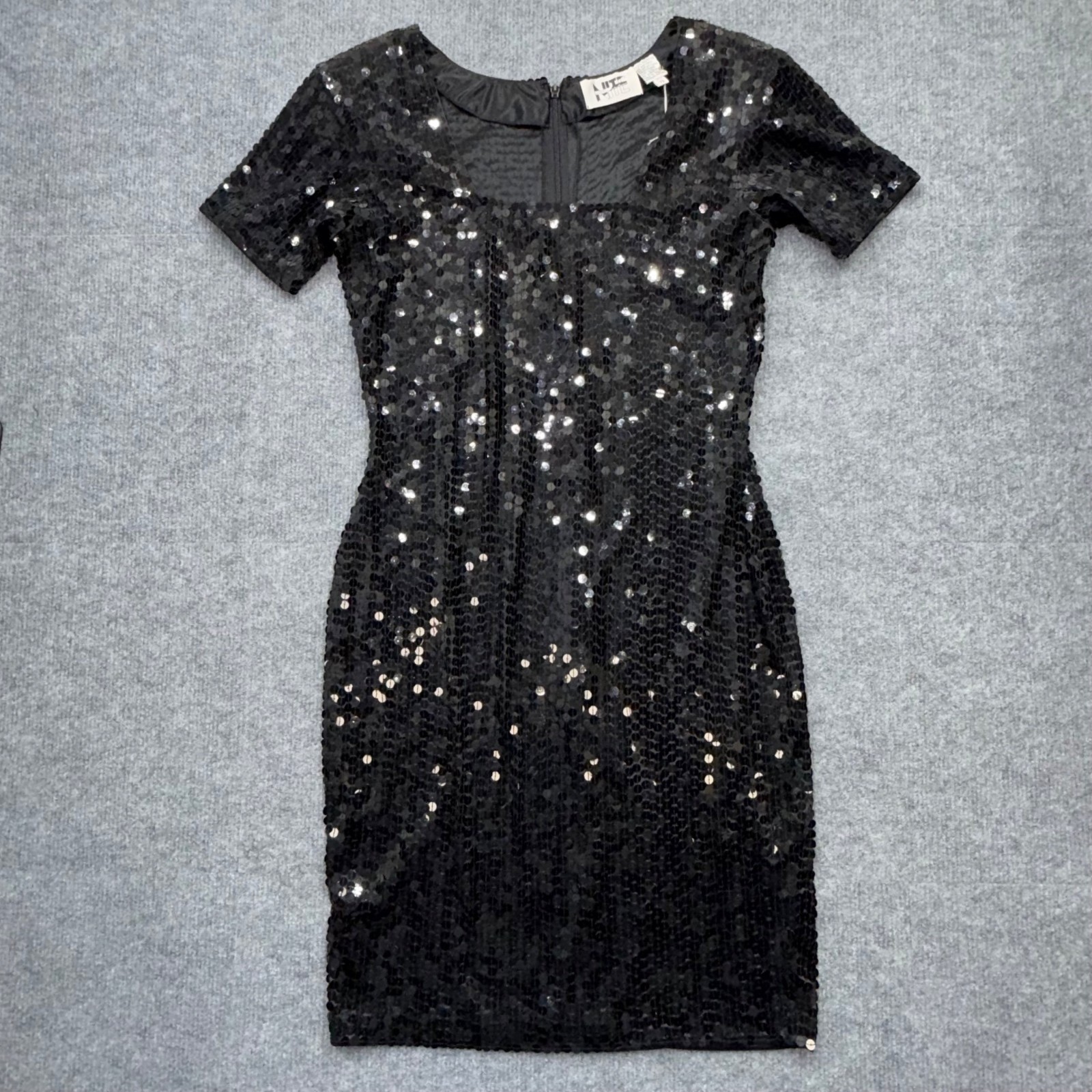 Vintage NEW Nite Line Black Sequin Square Neck Dress Cocktail Event LBD Size 12