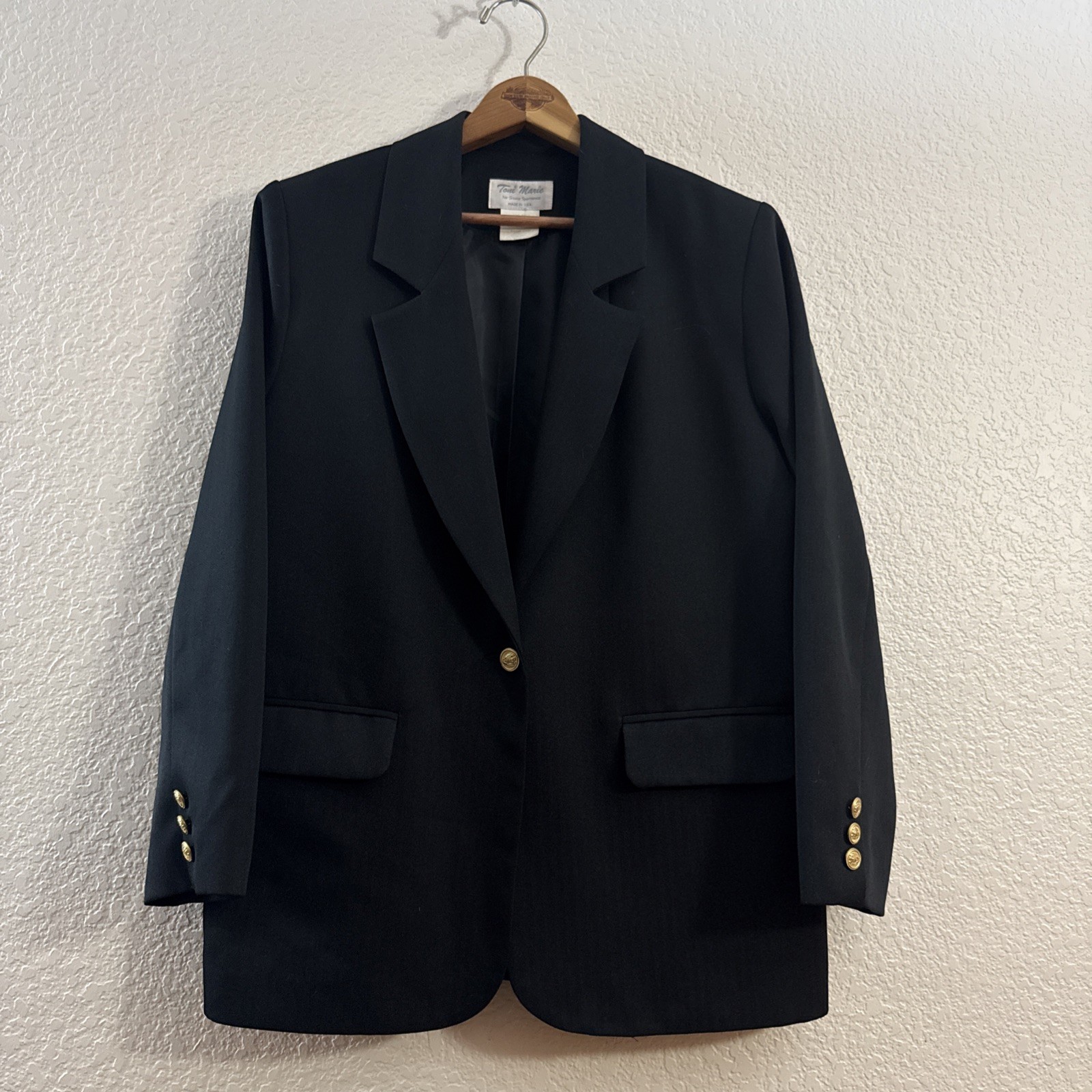 Vintage Toni Marie Black Blazer Women&rsquo;s 12P Petite Lined Shoulder Pads NWOT