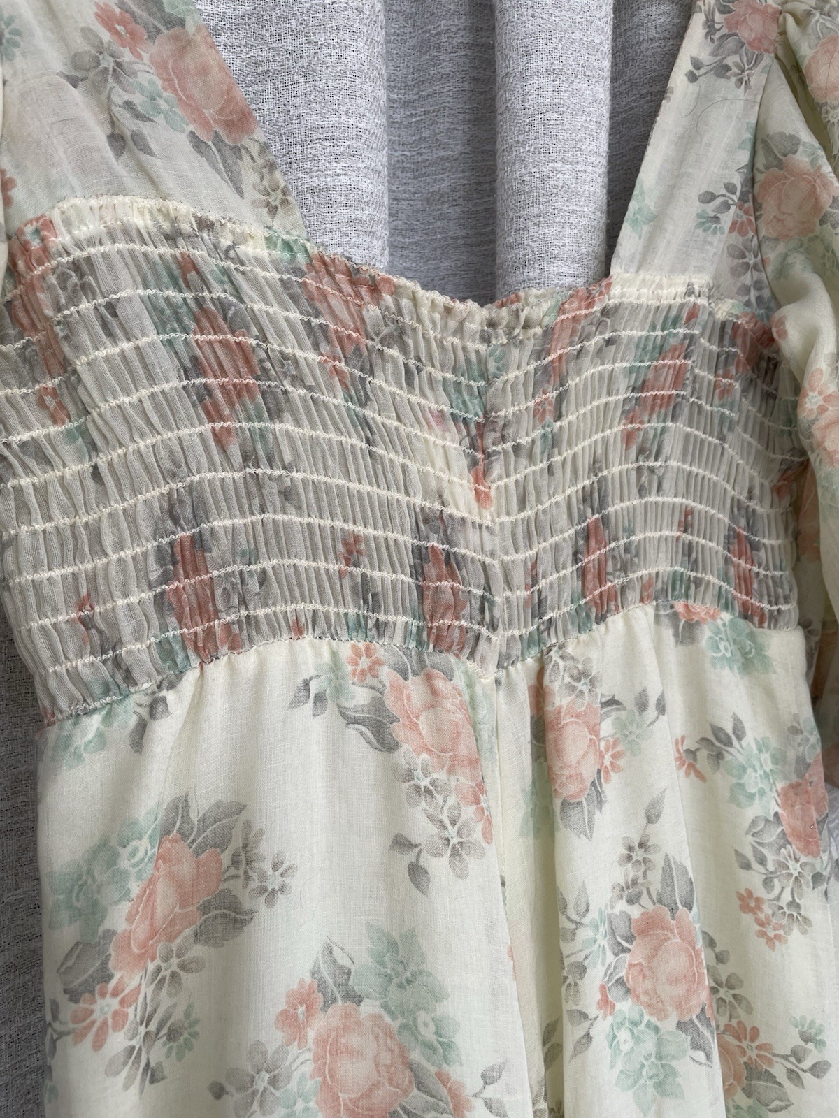 Vintage 70s Phase II California Prarie Floral Boho Sax Style Maxi Dress Sz 11