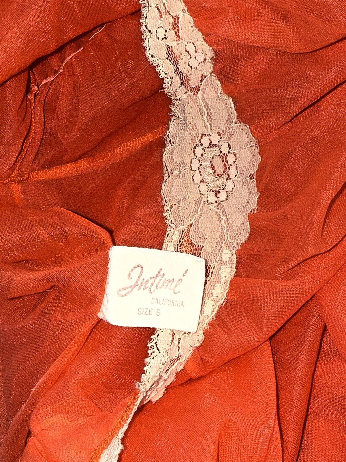 Vtg Intime Nightgown & Robe Double Chiffon Peignoir Set Flame Orange Sweep S M +