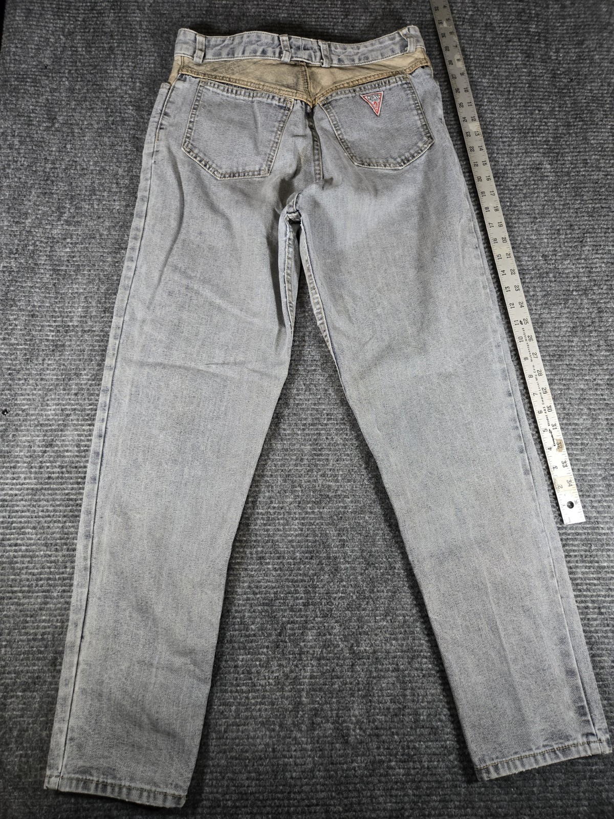 VTG Guess Mom Jeans High Waist Denim Leather USA Georges Marciano Distressed 32