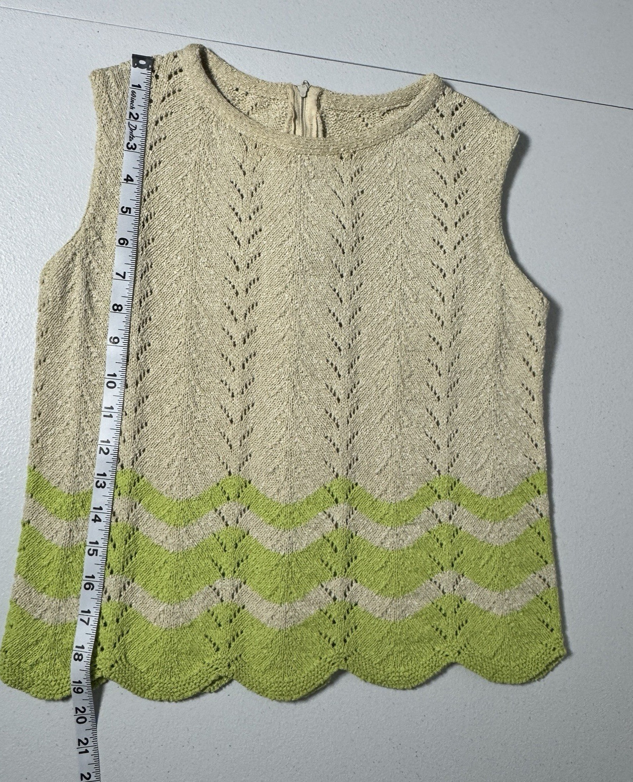 Vintage 1960s Mister Sig Knit Top Skirt Set Cream Lime Green ILGWU Small