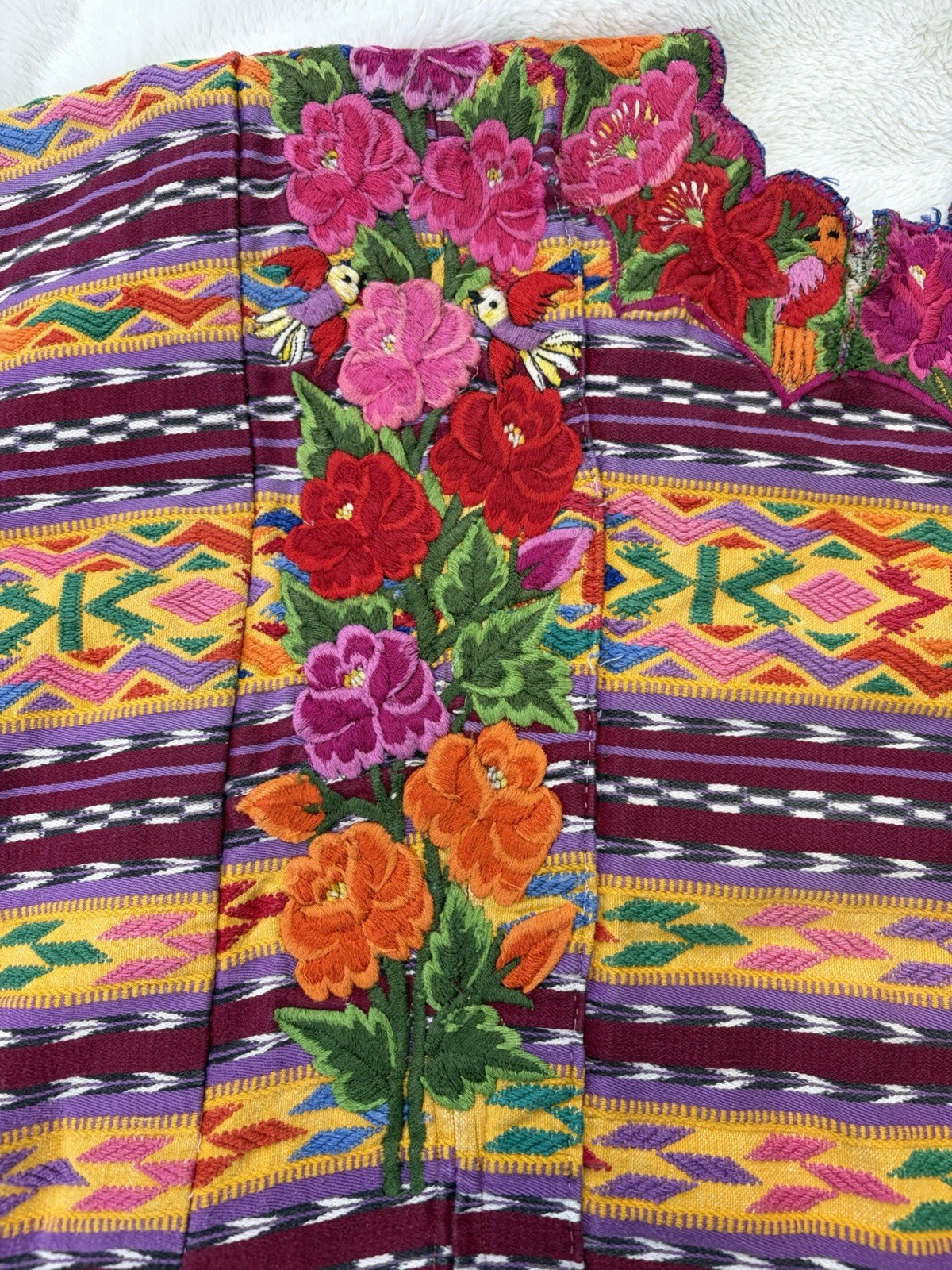 Vintage Floral and Vibrant Colorful Huipil with Embroidery Details