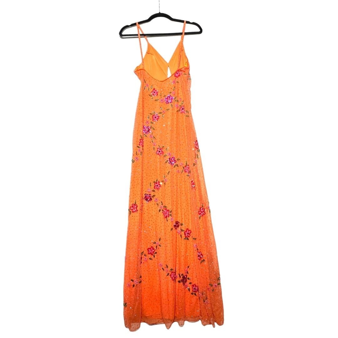 Vtg Y2k Womens Orange Sequin Ruffle Balletcore Fairy Prom Dress Sz S FLAW
