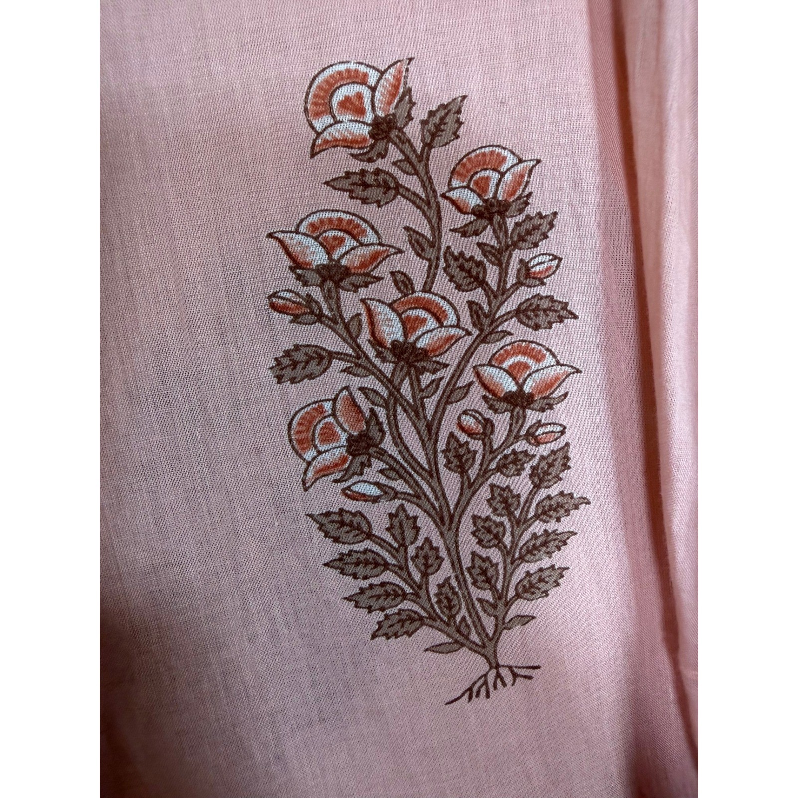 Handprint Robe One Size Peach Block Print Cotton Kimono Swim Cover Open Front